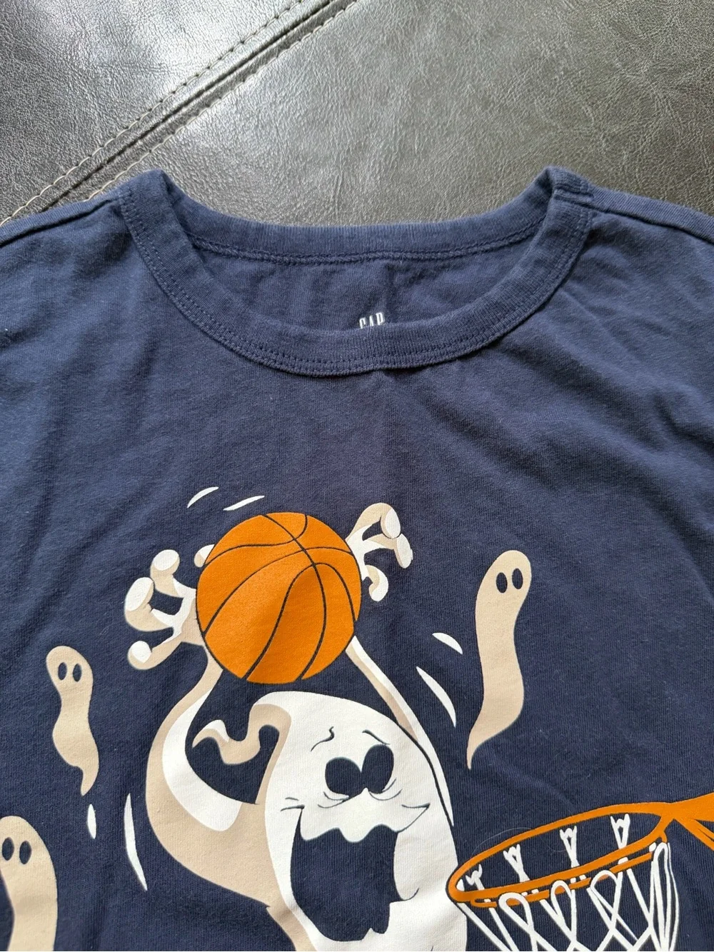 GAP - Girl’s Navy Blue Tee with White Ghost and Orange Basketball Graphic